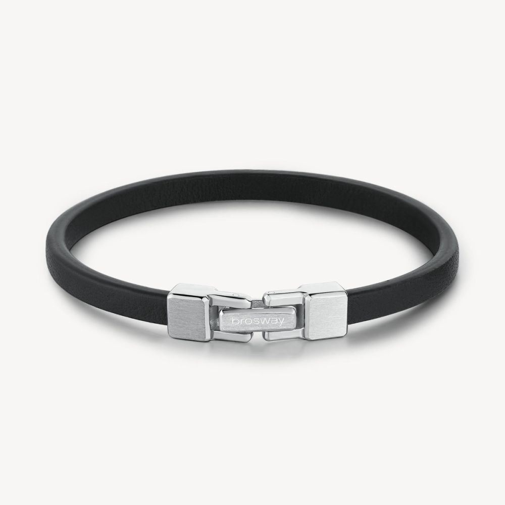 Brosway Bracciale Pelle Nera e Acciaio Ink