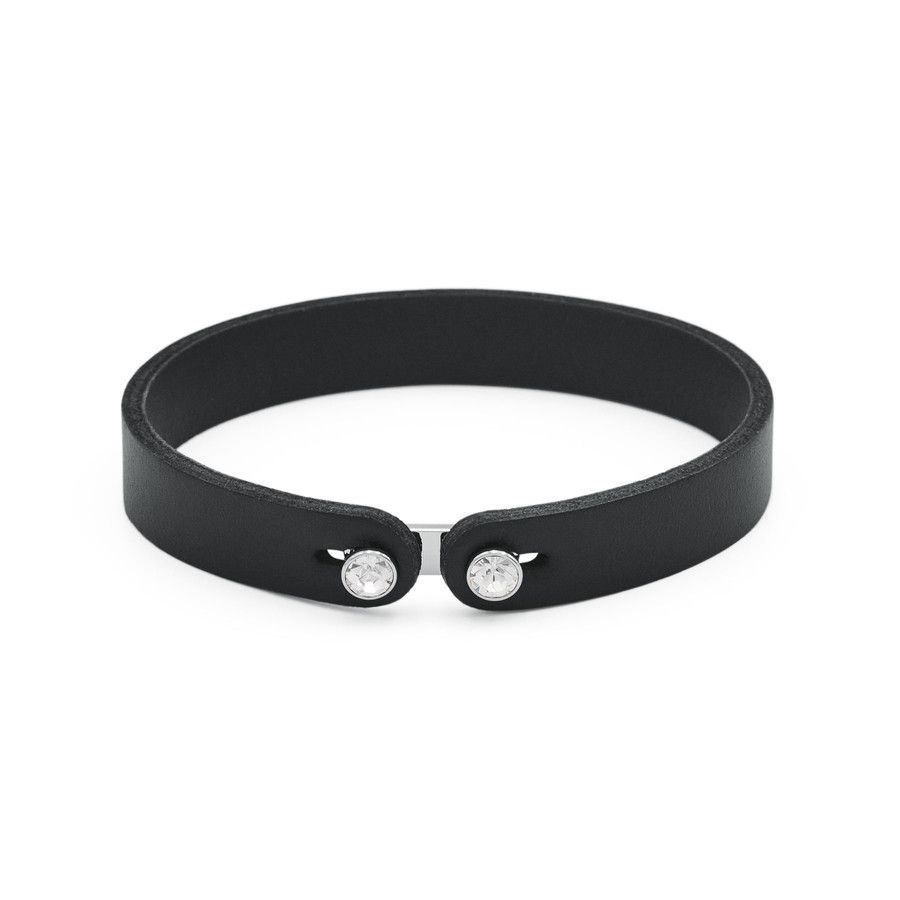 Brosway Bracciale Pelle Nera Acciaio e Cristallo Ink