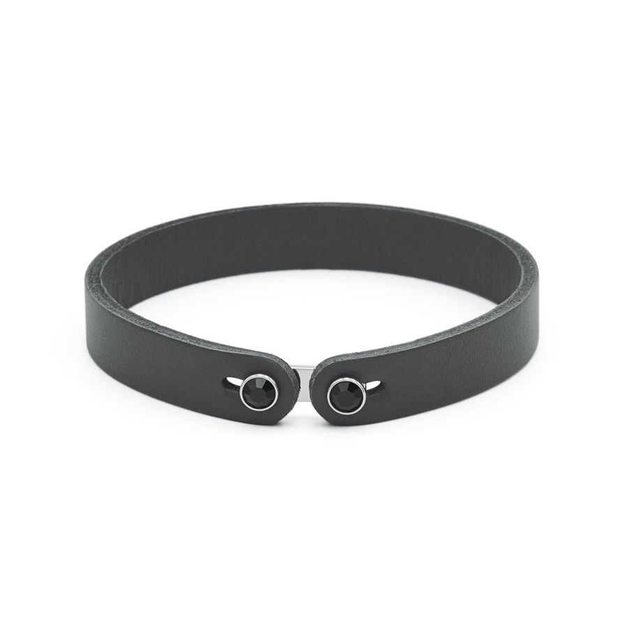 Brosway Bracciale Pelle Nera Acciaio e Cristallo Nero Ink
