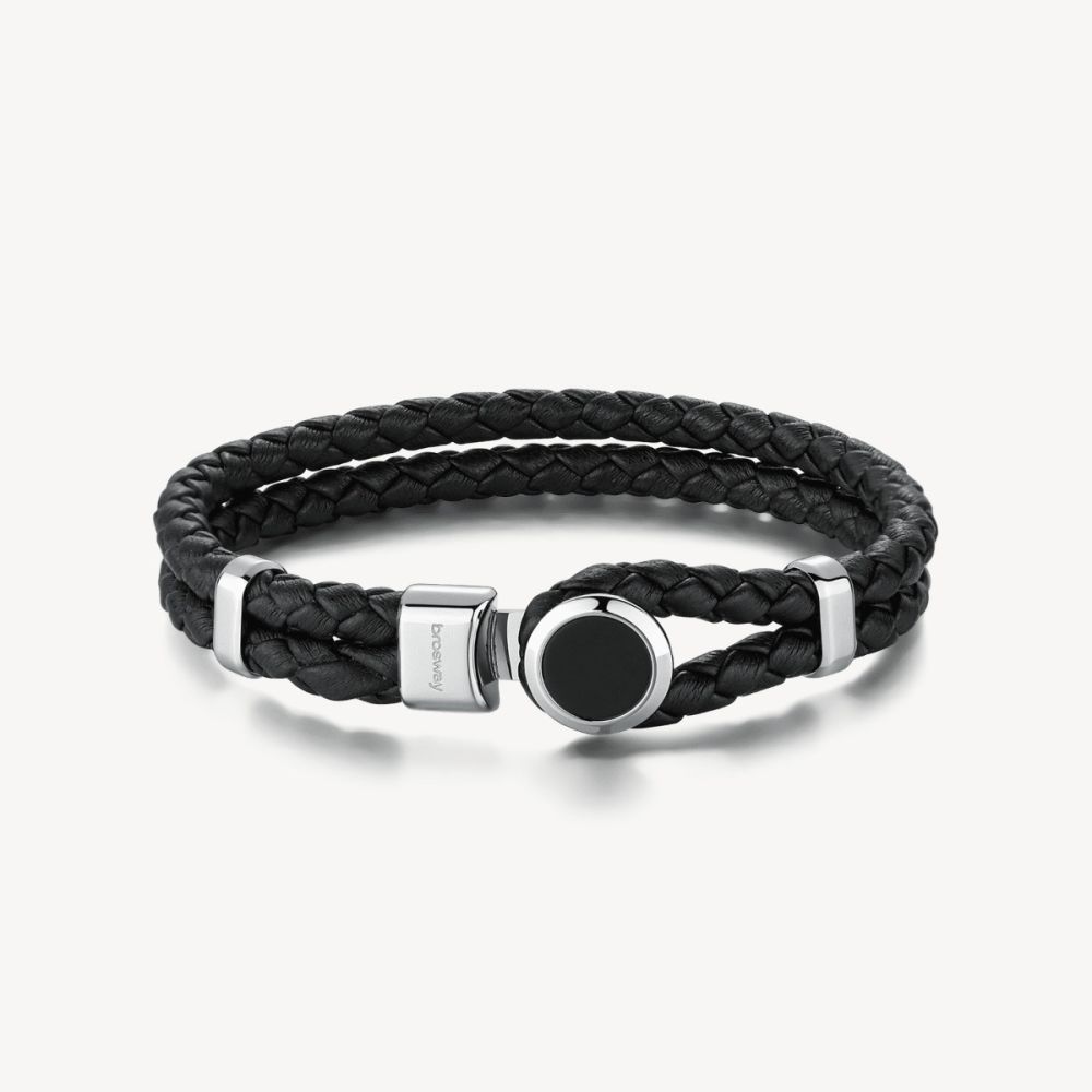 Brosway Bracciale Uomo Pelle Nera e Onice Material