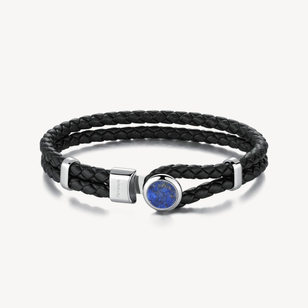 Brosway Bracciale Uomo Pelle Nera e Lapislazzuli Material