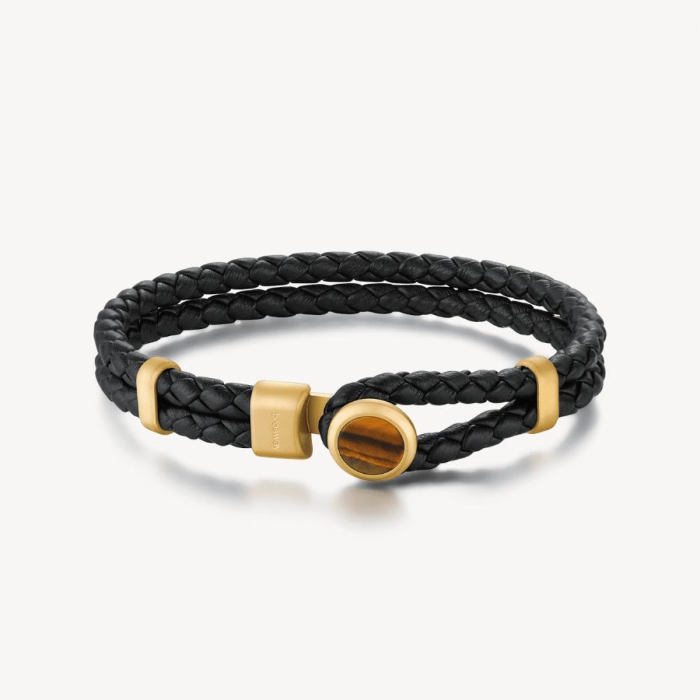 Brosway Bracciale Uomo Pelle Nera e Occhio di Tigre Material