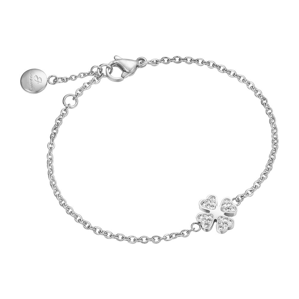 Luca Barra Bracciale Acciaio Quadrifoglio Zirconato