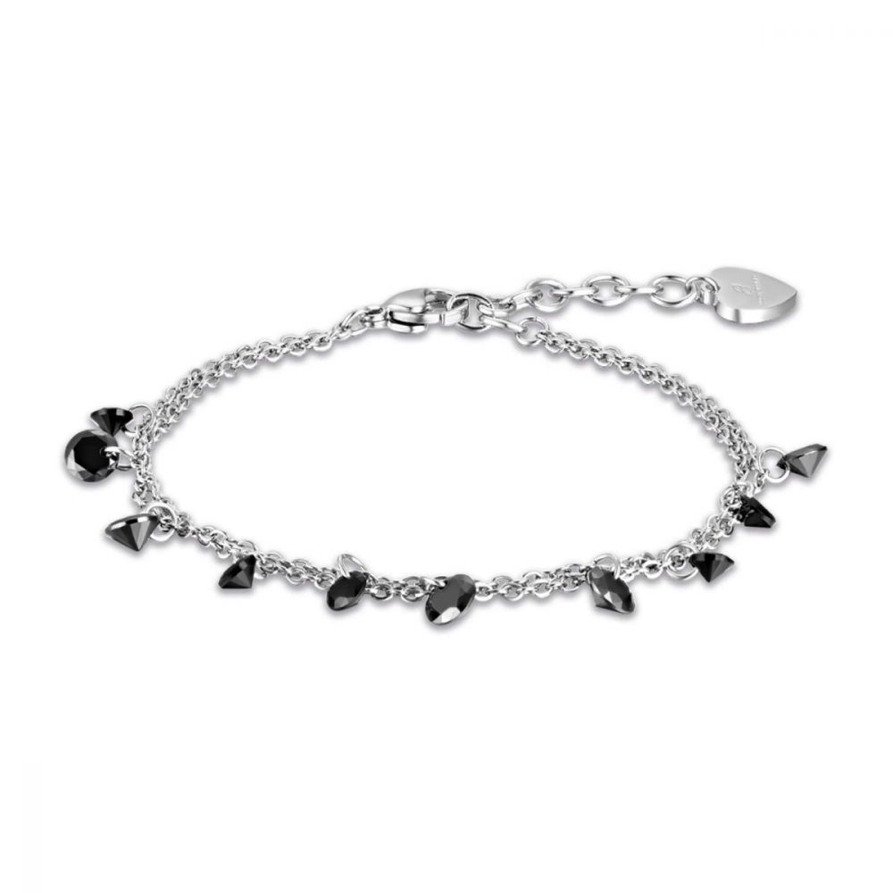 Luca Barra Bracciale Acciaio Cristalli Neri
