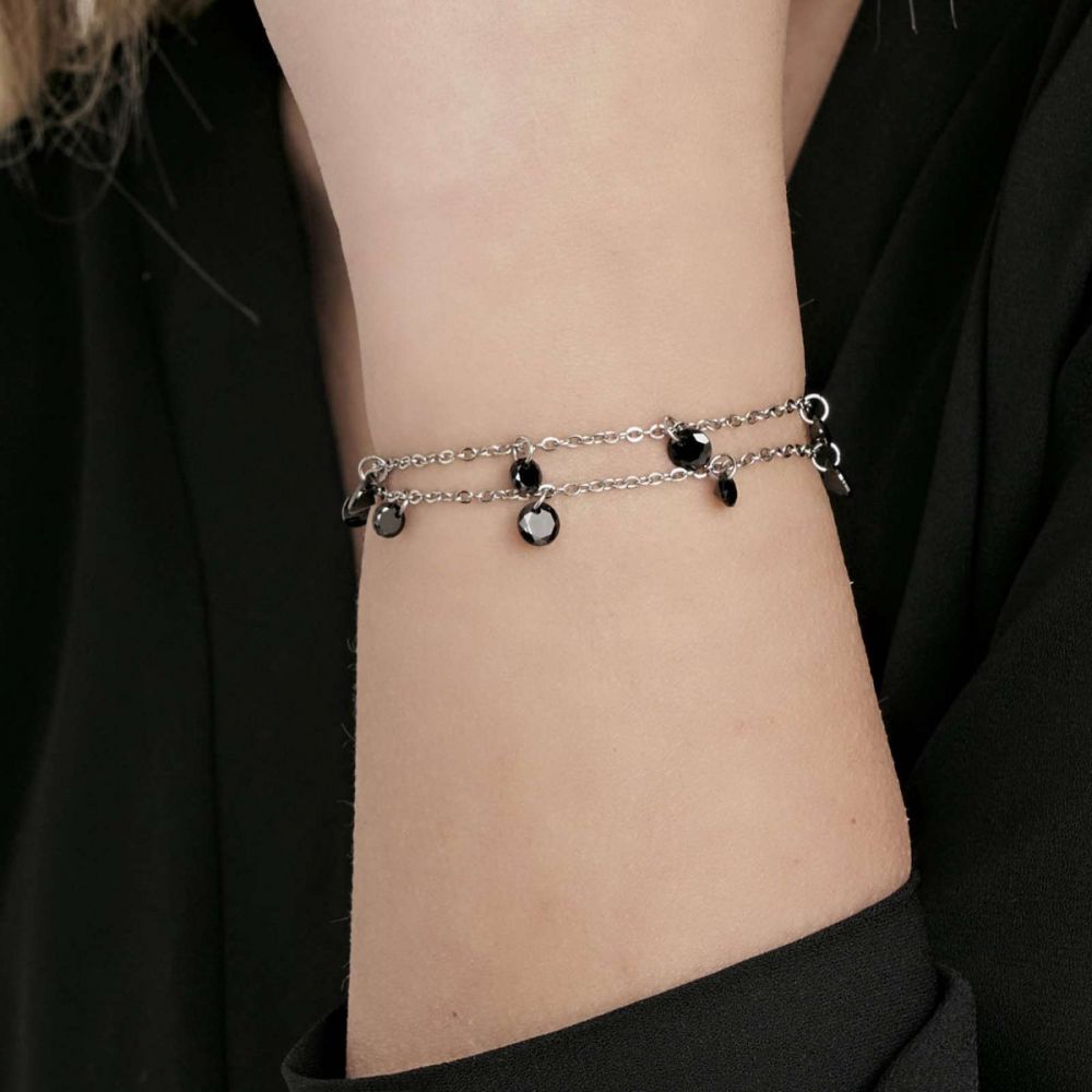Luca Barra Bracciale Acciaio Cristalli Neri