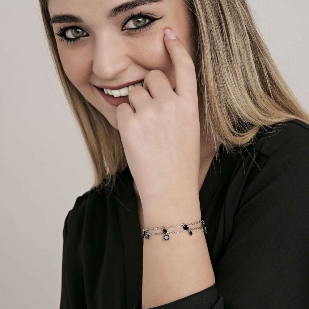 Luca Barra Bracciale Acciaio Cristalli Neri