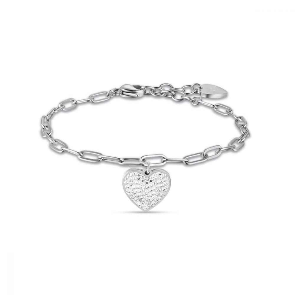 Luca Barra Bracciale Acciaio con Cuore e Cristalli Bianchi
