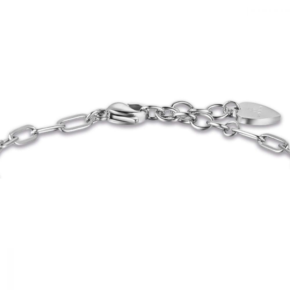 Luca Barra Bracciale Acciaio con Cuore e Cristalli Bianchi
