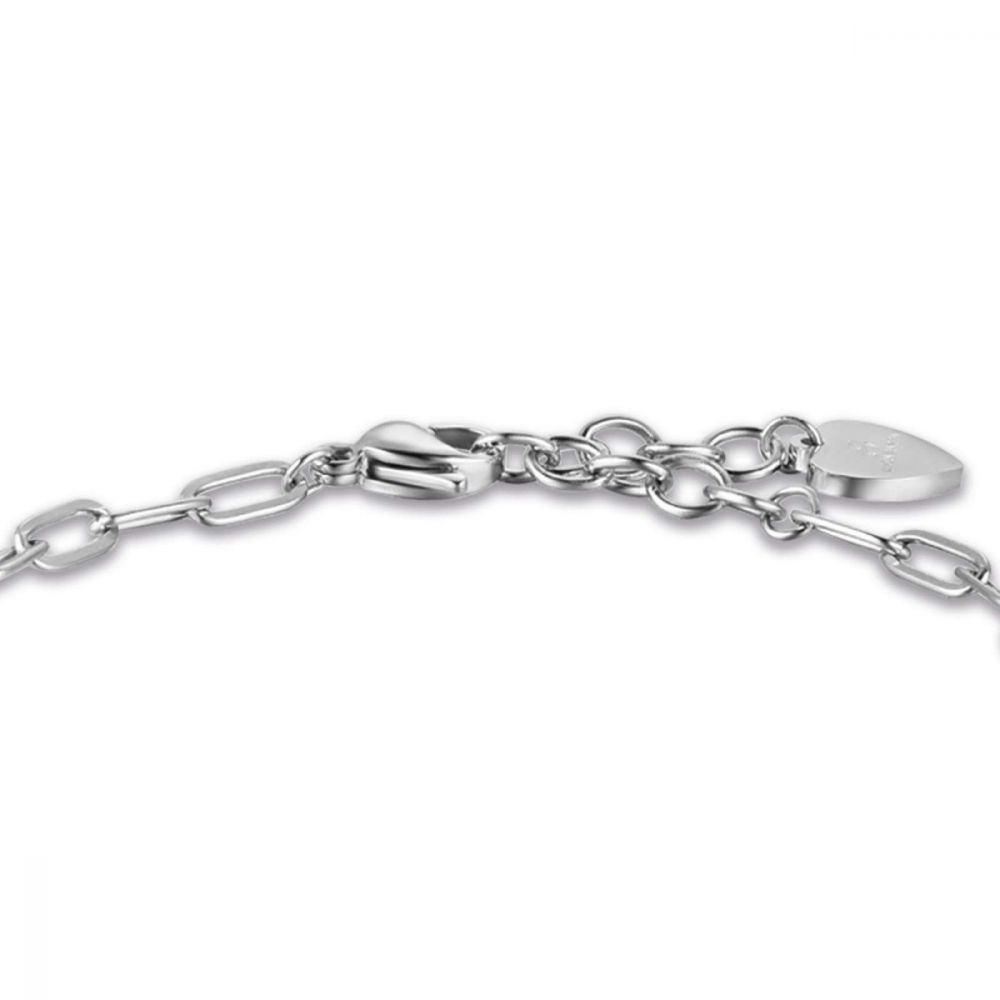 Luca Barra Bracciale Acciaio con Quadrifoglio e Cristalli Bianchi