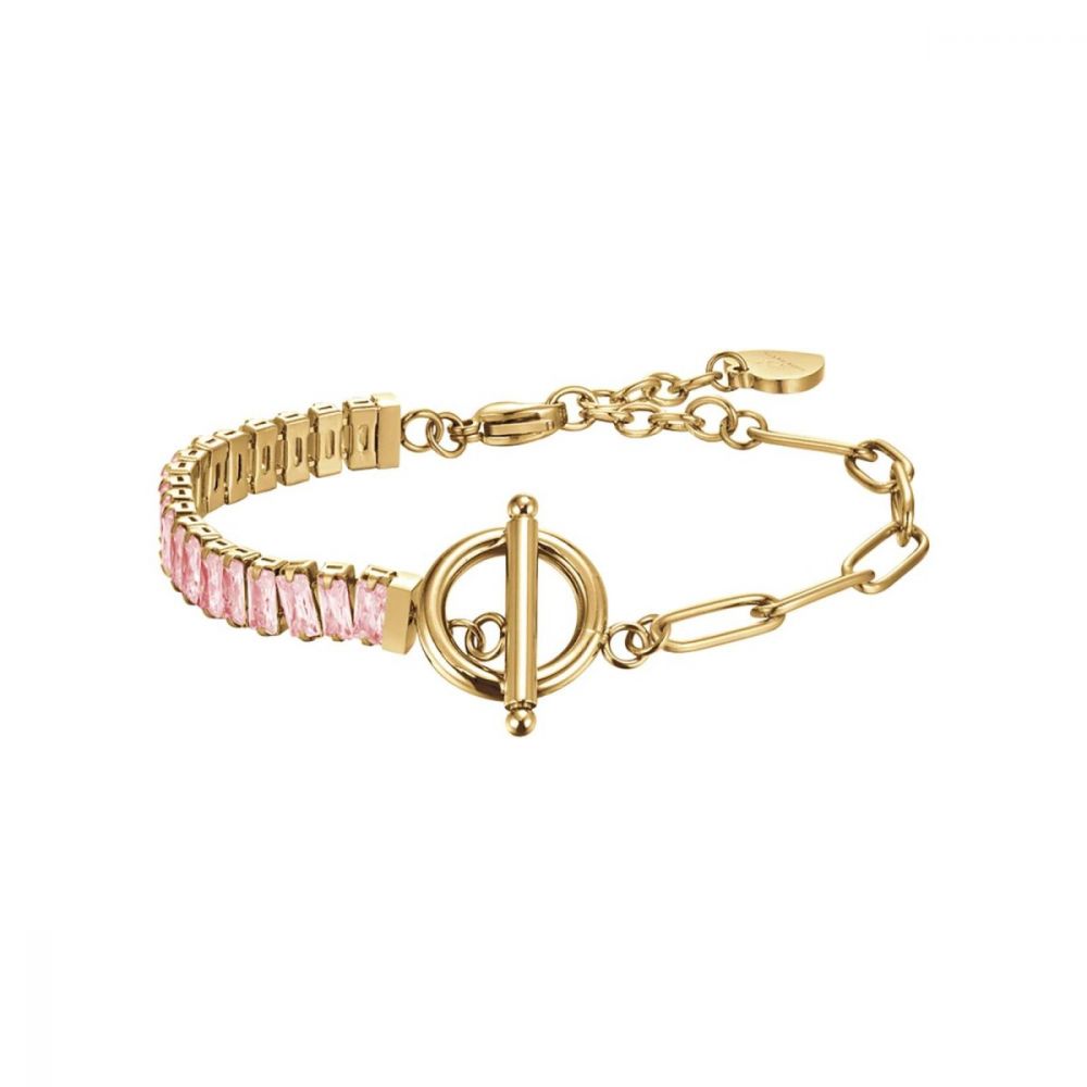 Luca Barra Bracciale Donna Acciaio Gold Cristalli Rosa