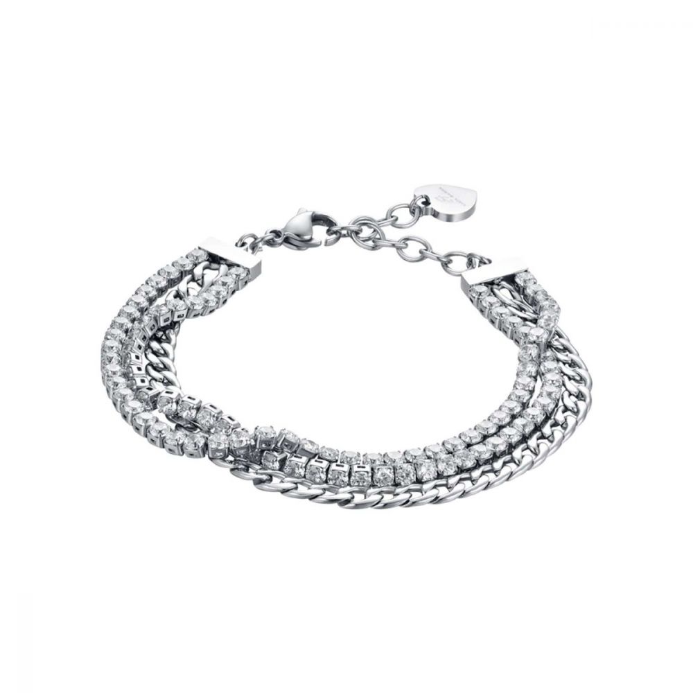 Luca Barra Bracciale Donna 3 Fili Acciaio Cristalli Bianchi