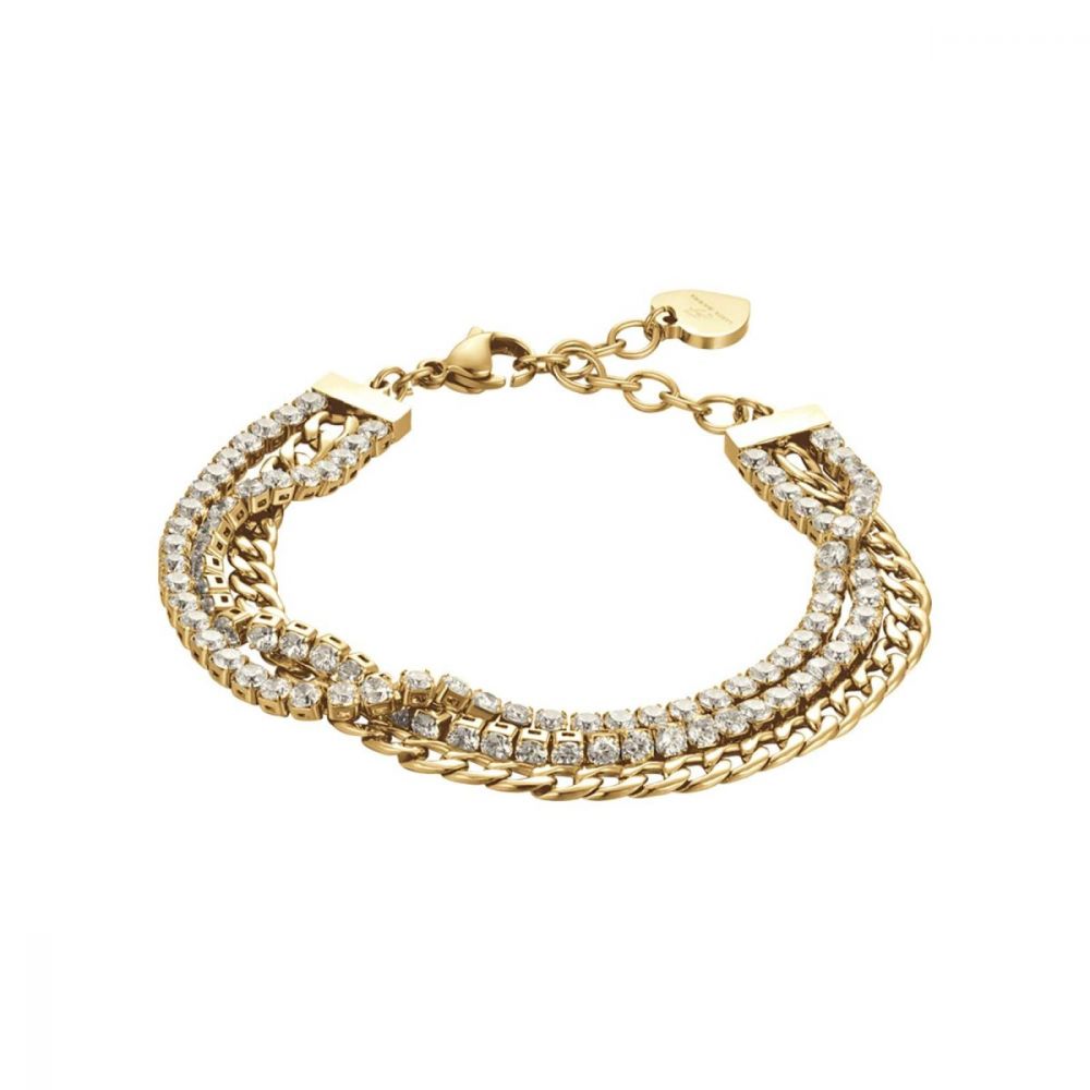 Luca Barra Bracciale Donna 3 Fili Acciaio Gold Cristalli Bianchi