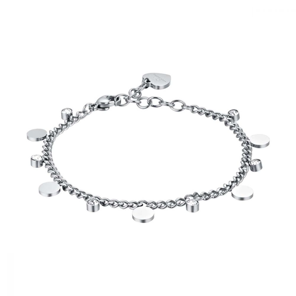 Luca Barra Bracciale Acciaio Elementi Tondi e Cristalli