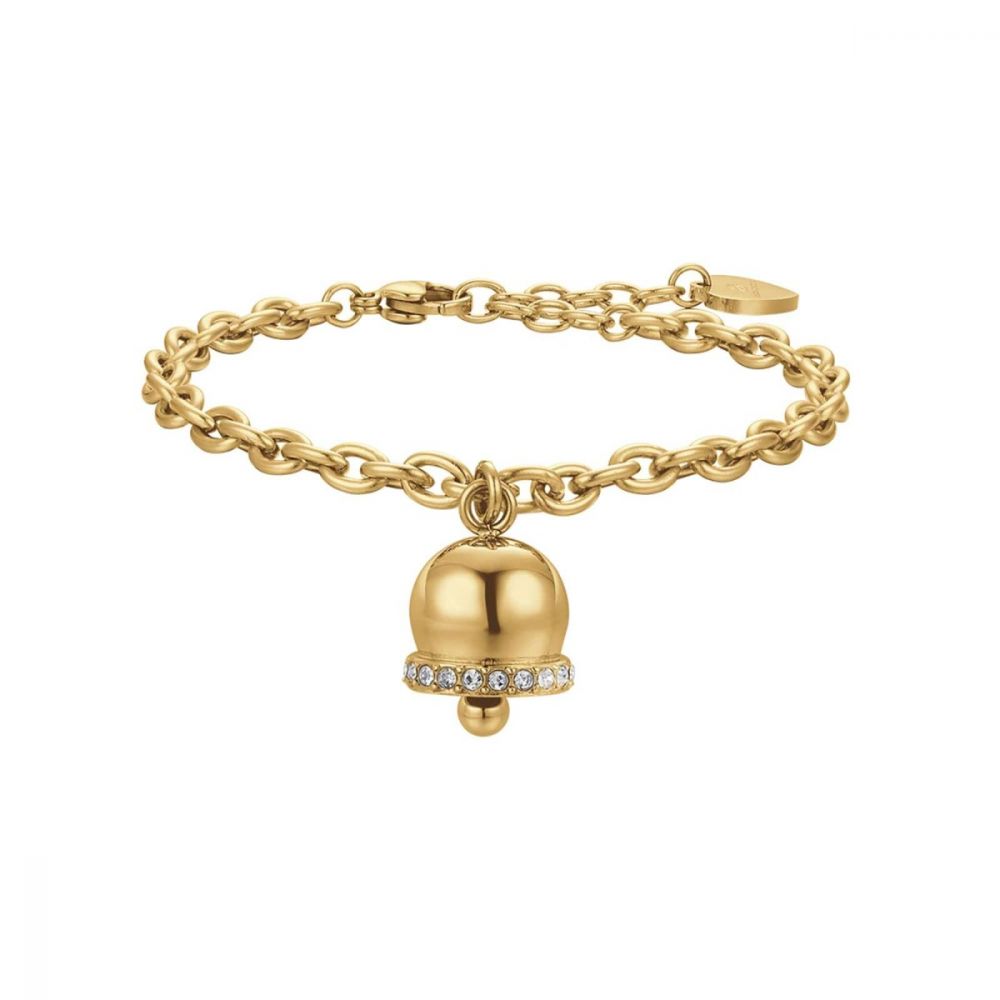 Luca Barra Bracciale Acciaio Gold Campanella con Cristalli