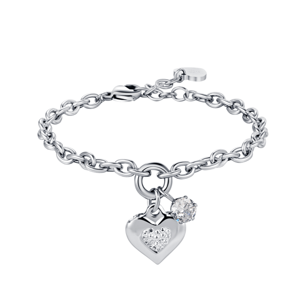 Luca Barra Bracciale Donna Acciaio Cuore e Cristalli