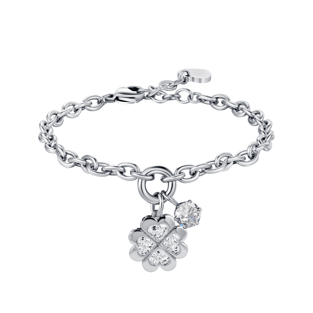 Luca Barra Bracciale Donna Acciaio Quadrifoglio e Cristalli
