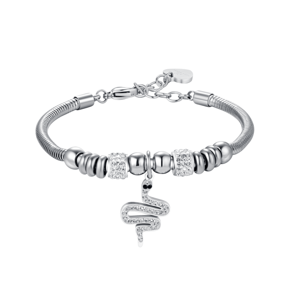 Luca Barra Bracciale Donna Serpente Con Cristalli Bianchi
