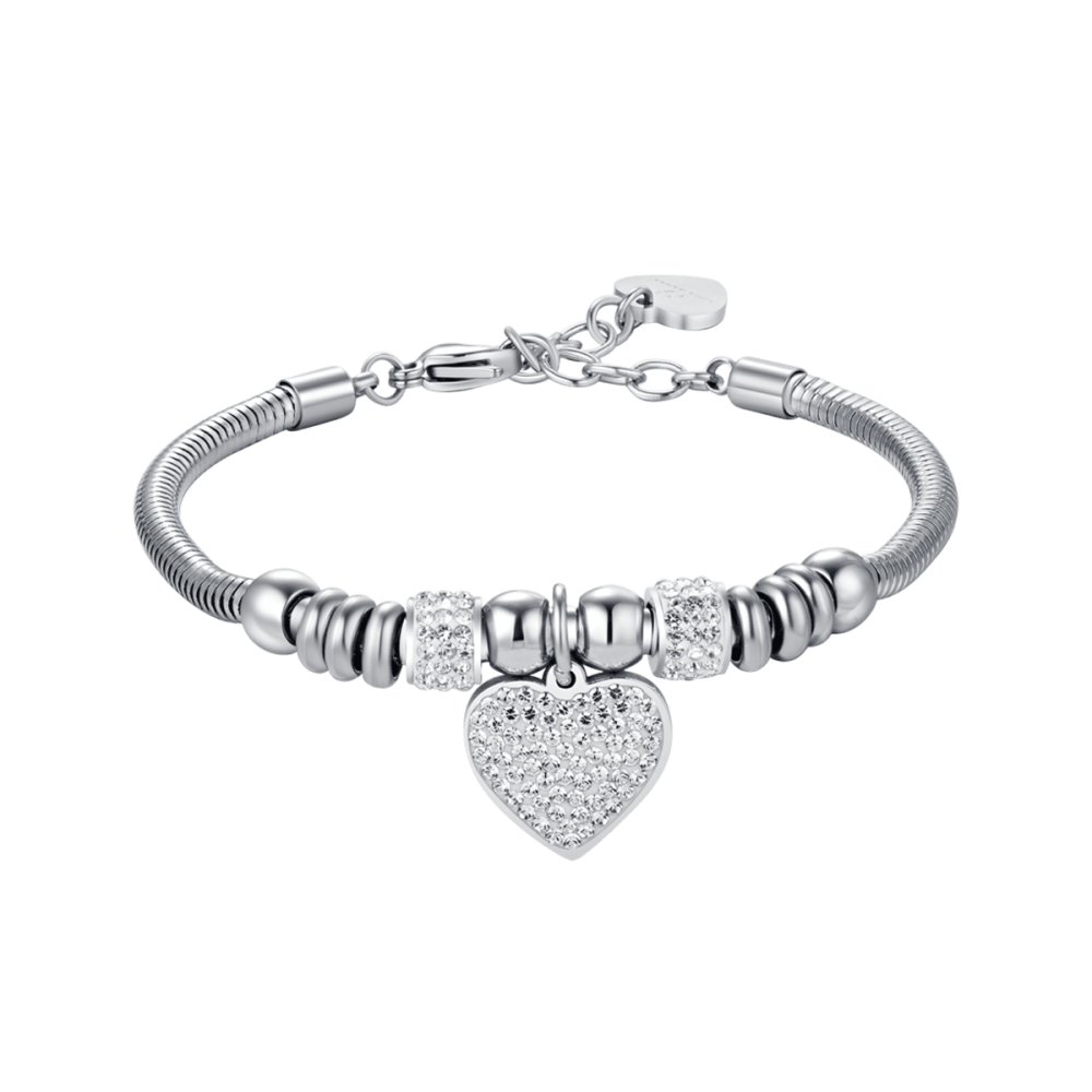 Luca Barra Bracciale Donna Acciaio Cuore e Cristalli