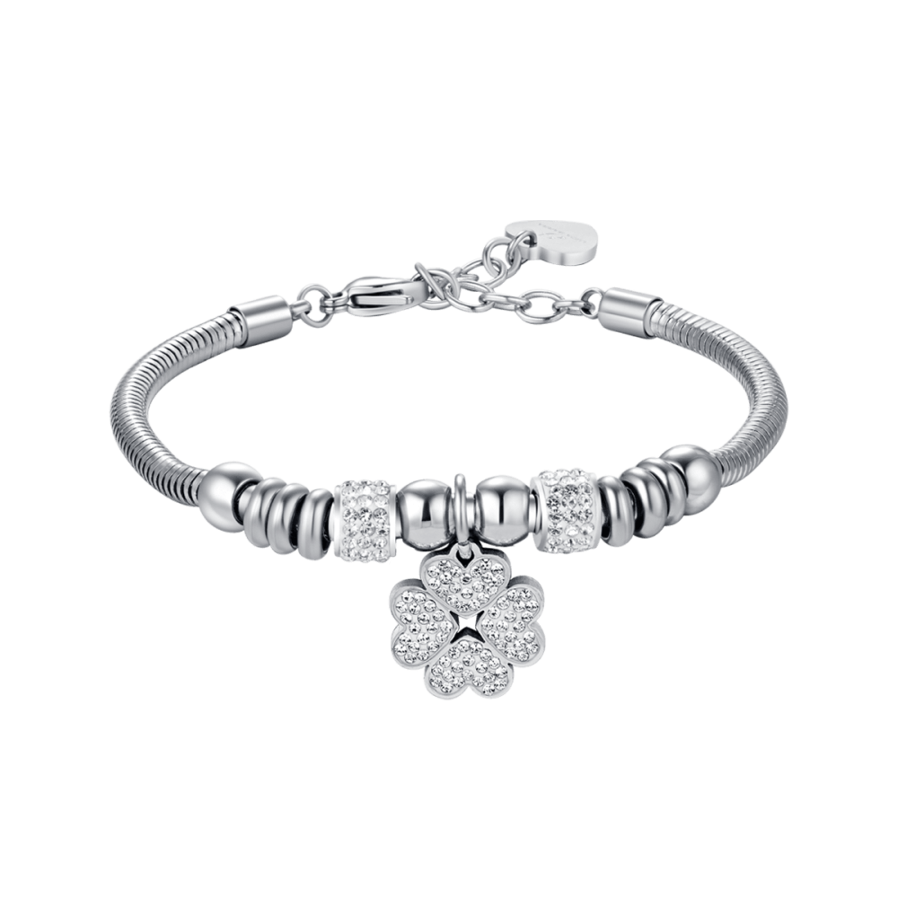Luca Barra Bracciale Donna Acciaio Quadrifoglio e Cristalli