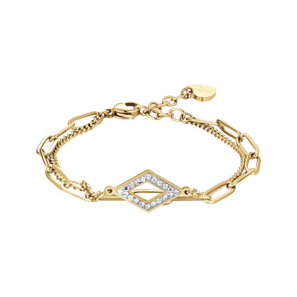 Luca Barra Bracciale 2 Fili Donna Acciaio Gold Cristalli Bianchi