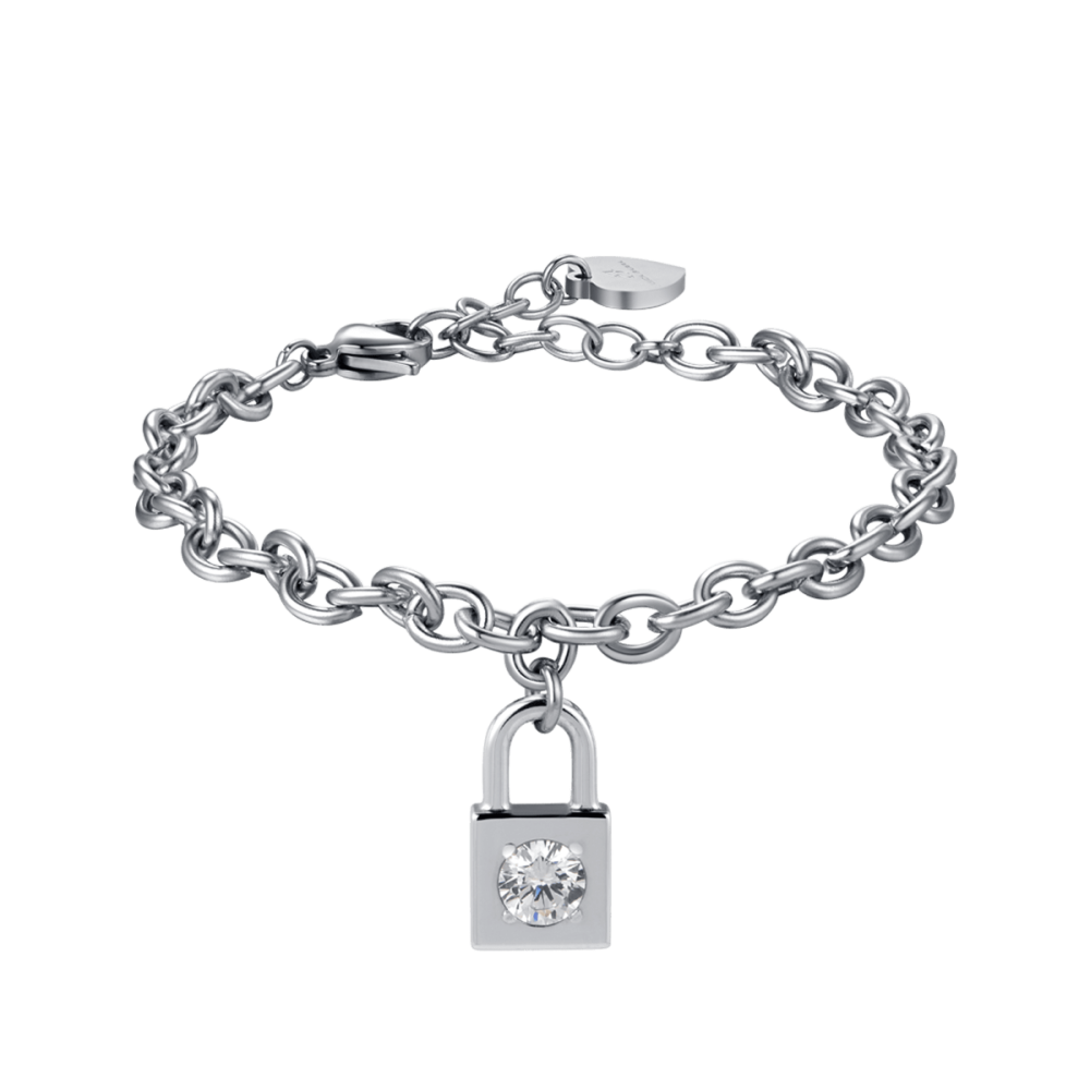 Luca Barra Bracciale Acciaio Lucchetto con Cristallo