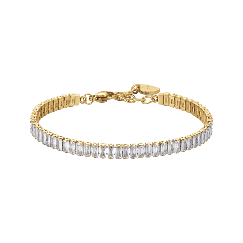 Luca Barra Tennis Acciaio Gold Cristalli Bianchi 4X2 mm
