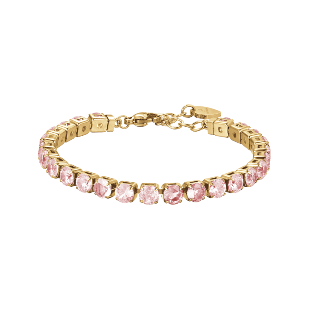 Luca Barra Tennis Acciaio Gold Cristalli Rosa