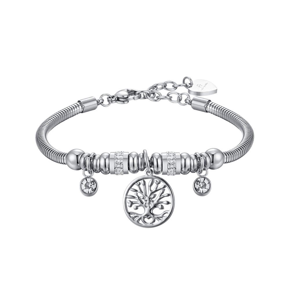Luca Barra Bracciale Acciaio Albero della Vita e Cristalli