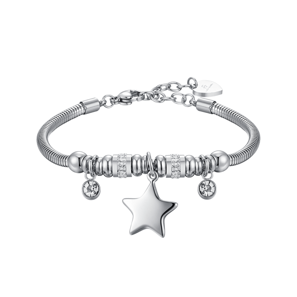 Luca Barra Bracciale Acciaio Stella e Cristalli Bianchi