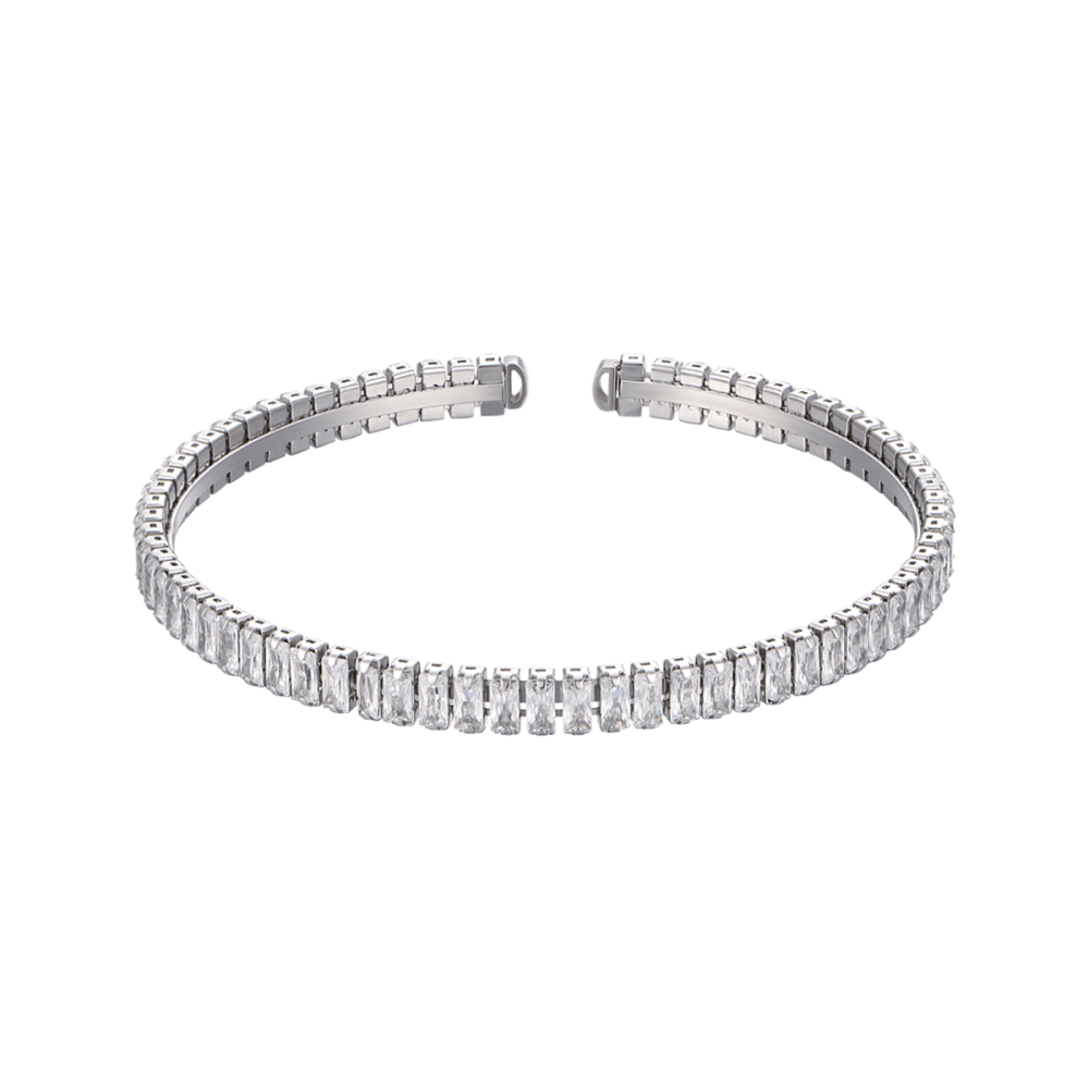 Luca Barra Bracciale Rigido Acciaio Cristalli Bianchi