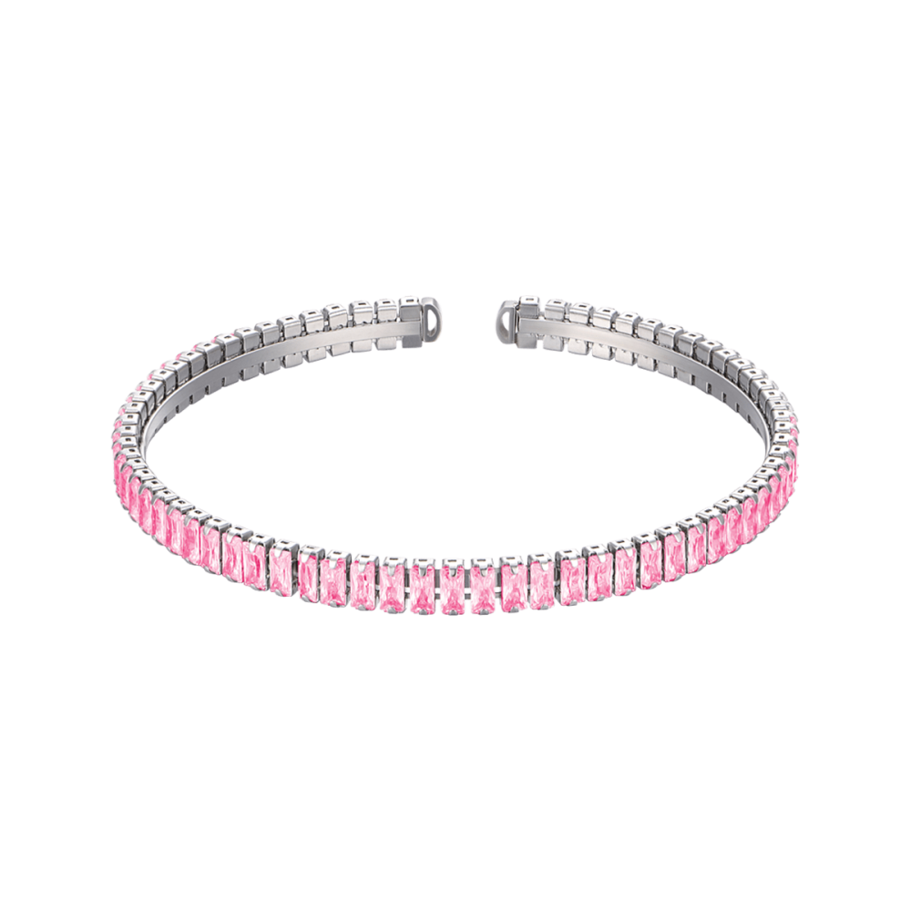 Luca Barra Bracciale Rigido Acciaio Cristalli Rosa