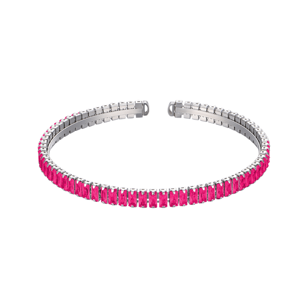 Luca Barra Bracciale Rigido Acciaio Cristalli Fucsia