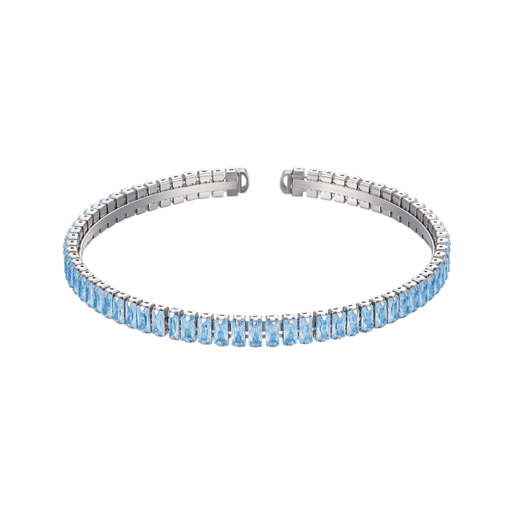 Luca Barra Bracciale Rigido Acciaio Cristalli Azzurri