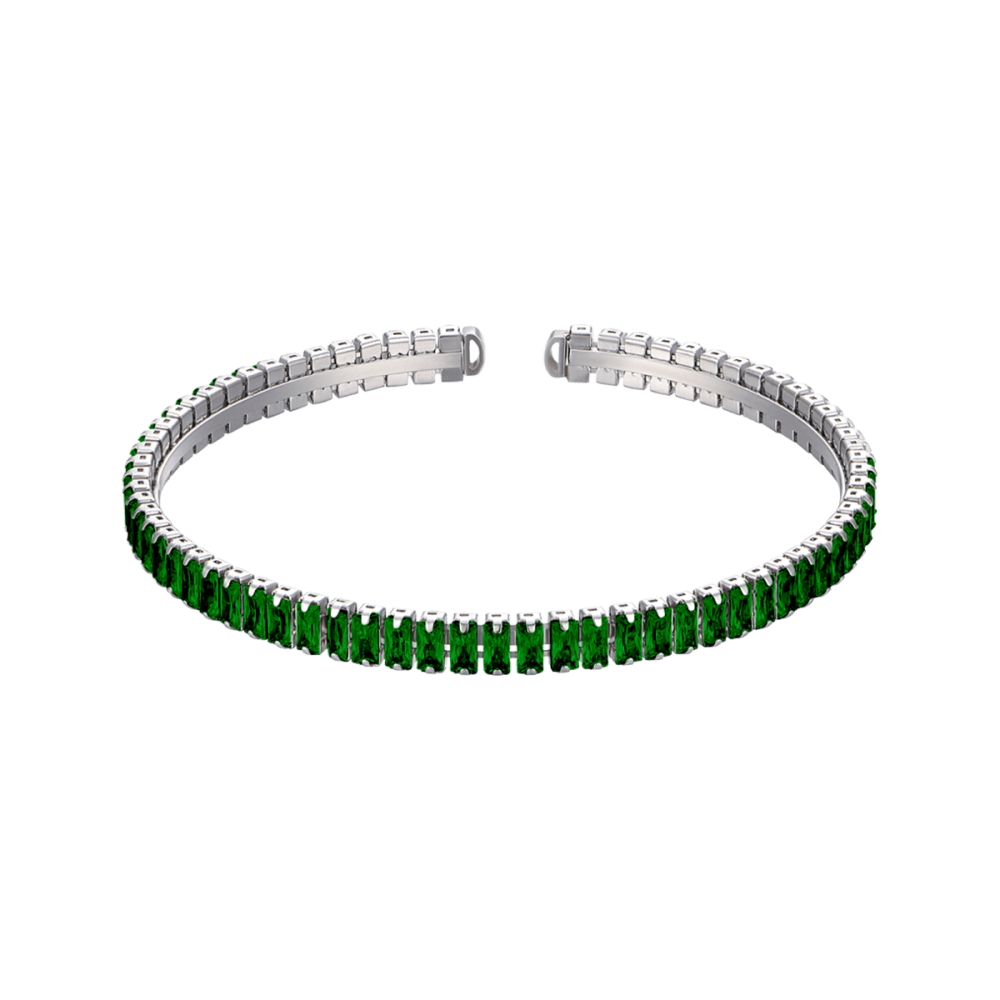 Luca Barra Bracciale Rigido Acciaio Cristalli Verdi