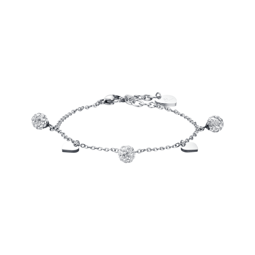 Luca Barra Bracciale  Acciaio e Cristalli Bianchi