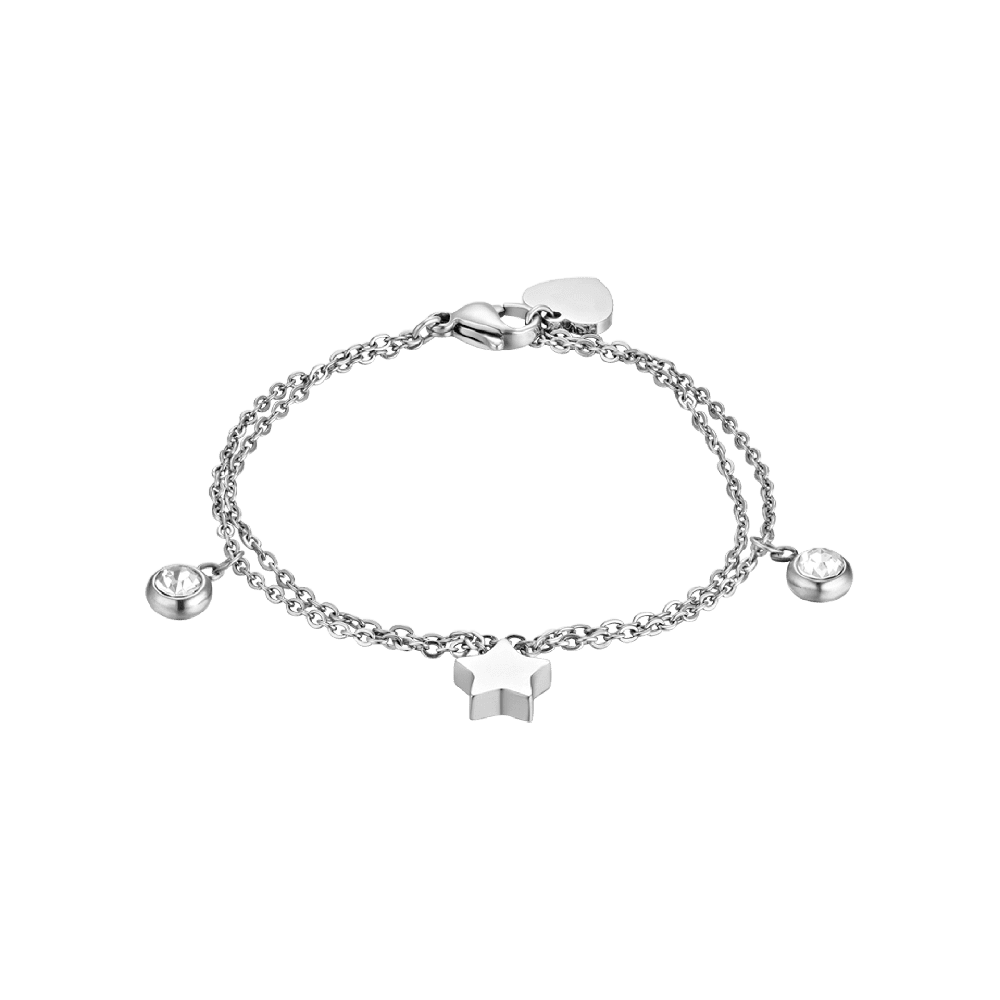 Luca Barra Bracciale 2 Fili Acciaio Stella e Cristalli Bianchi
