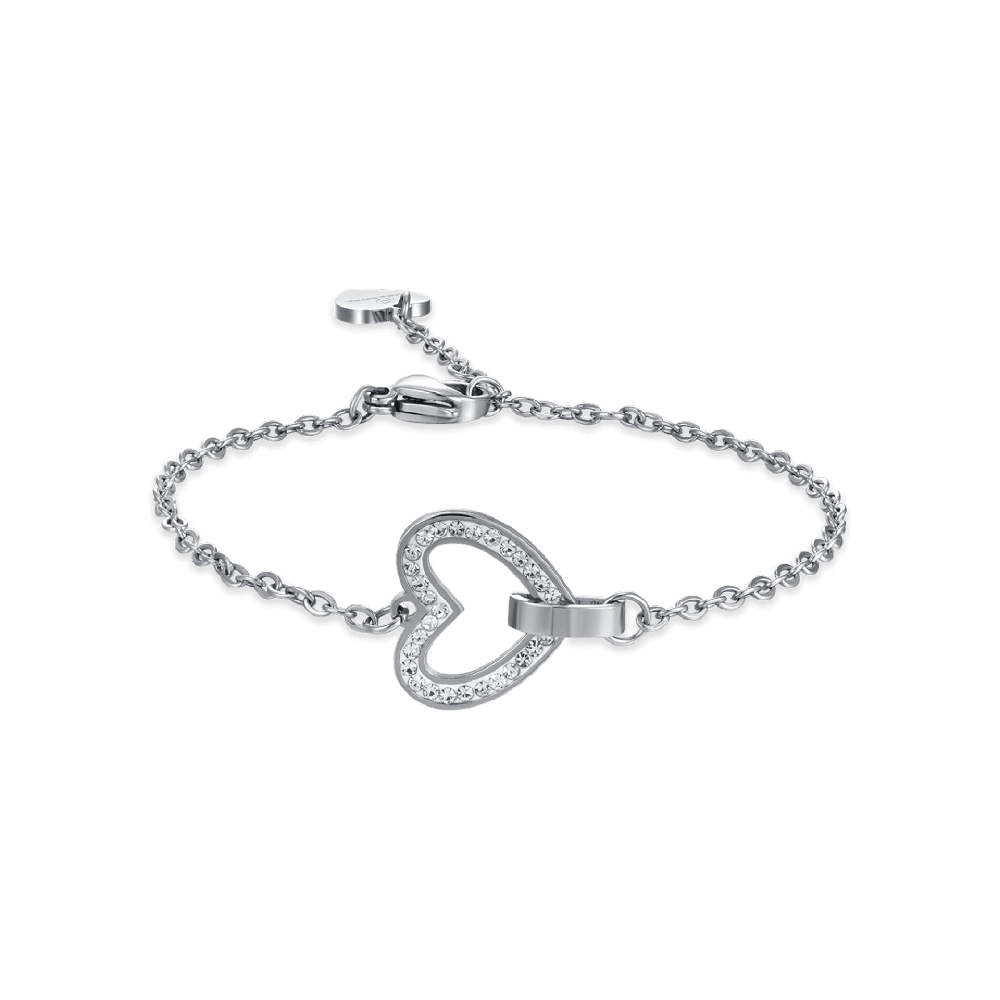 Luca Barra Bracciale Acciaio Cuore e Cristalli Bianchi