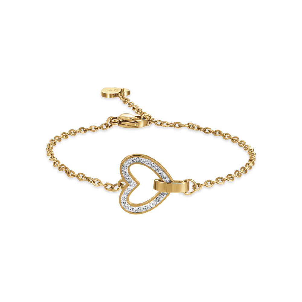 Luca Barra Bracciale Acciaio Gold Cuore e Cristalli Bianchi
