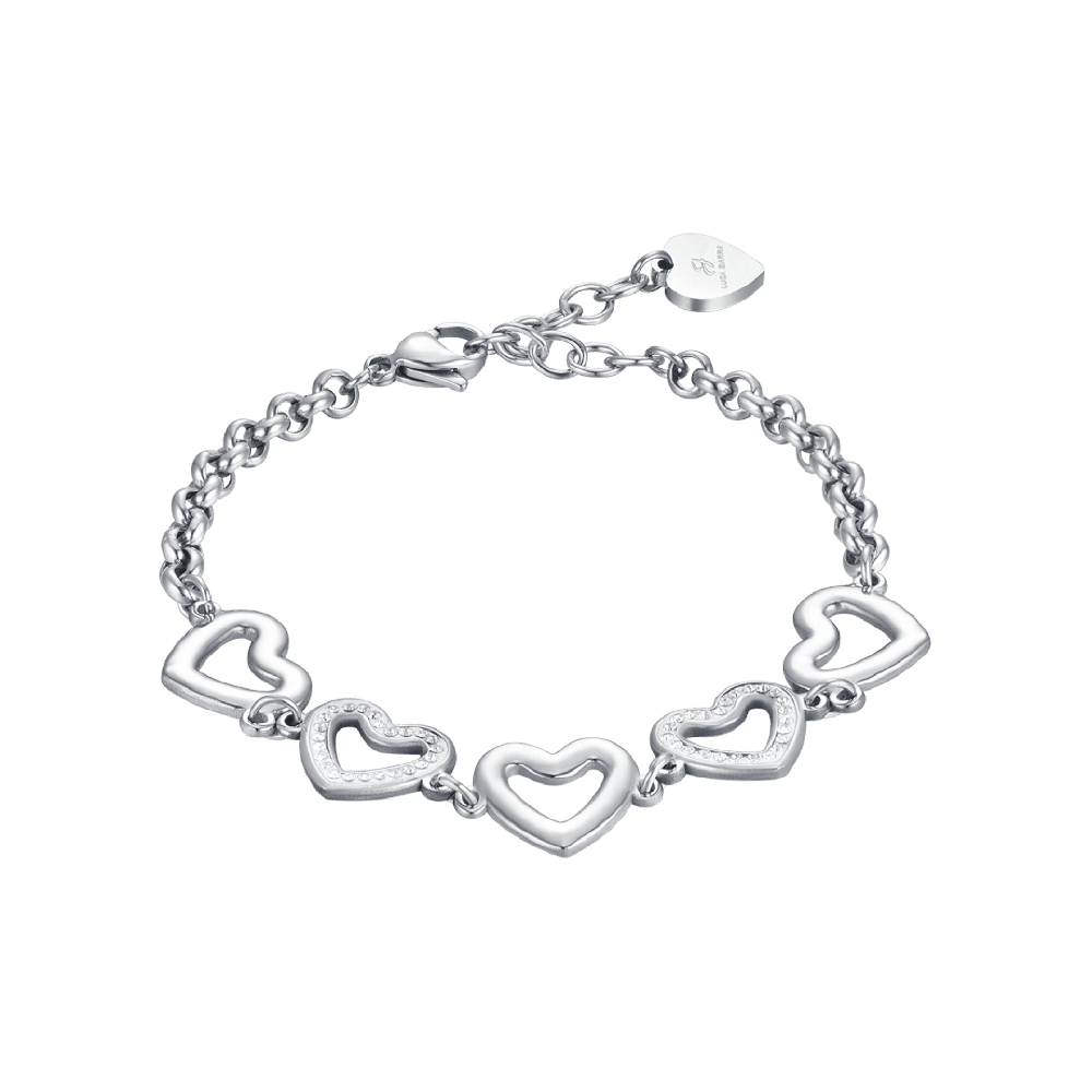 Luca Barra Bracciale Acciaio 5 Cuori e Cristalli Bianchi