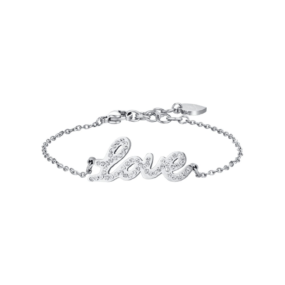 Luca Barra Bracciale Acciaio Love e Cristalli Bianchi