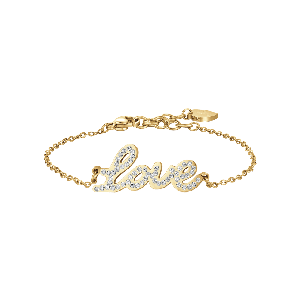 Luca Barra Bracciale Acciaio Gold Love e Cristalli Bianchi