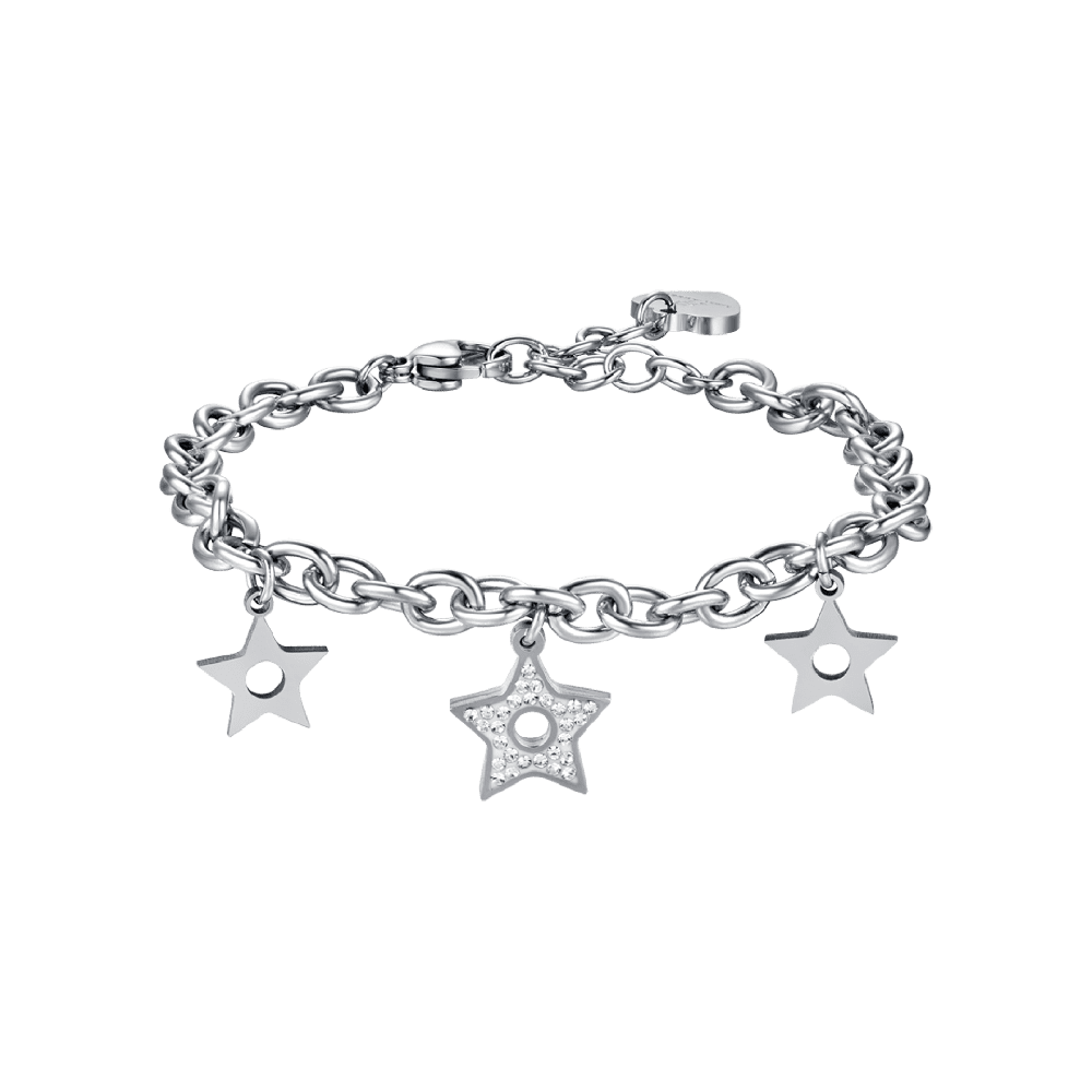 Luca Barra Bracciale Acciaio Stelle e Cristalli Bianchi