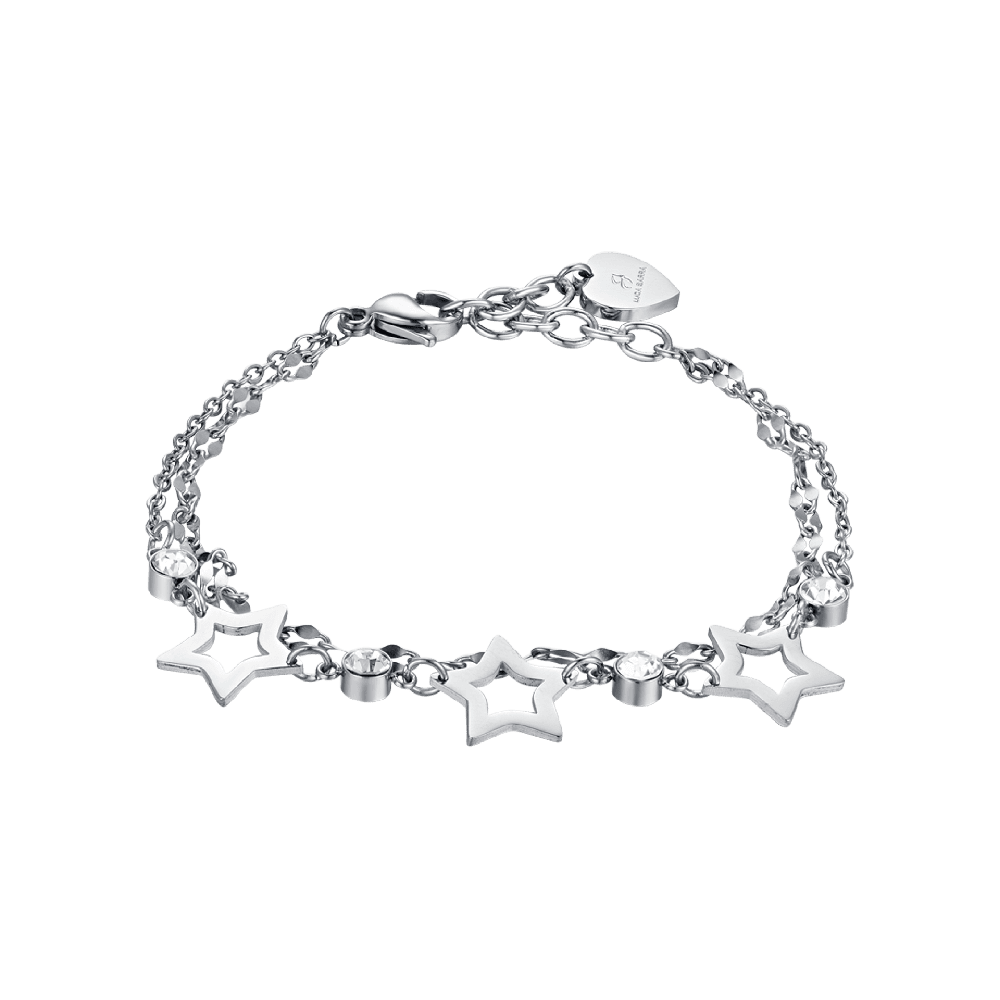 Luca Barra Bracciale Multifilo Acciaio Stelle e Cristalli Bianchi