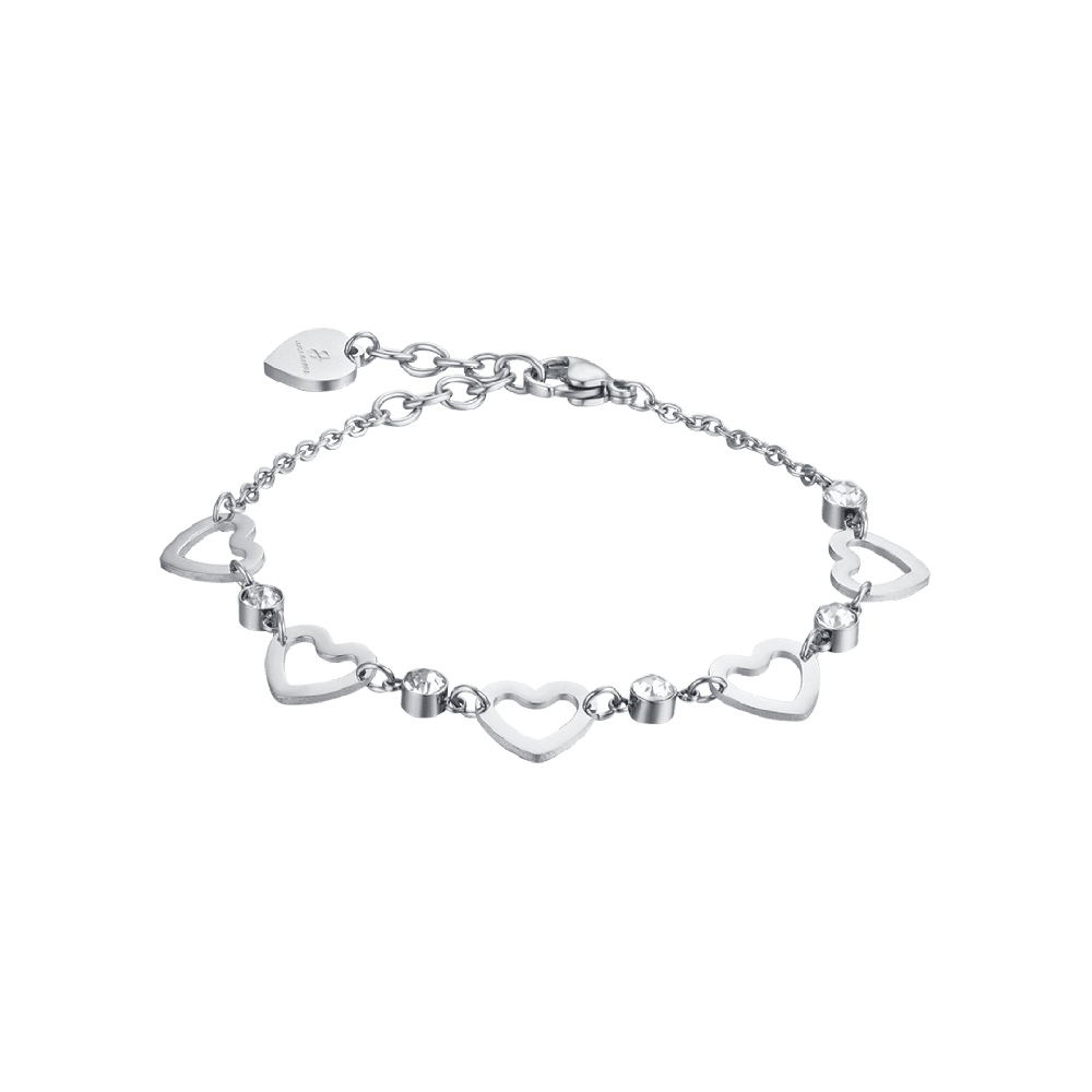 Luca Barra Bracciale Acciaio 5 Cuori e Cristalli Bianchi