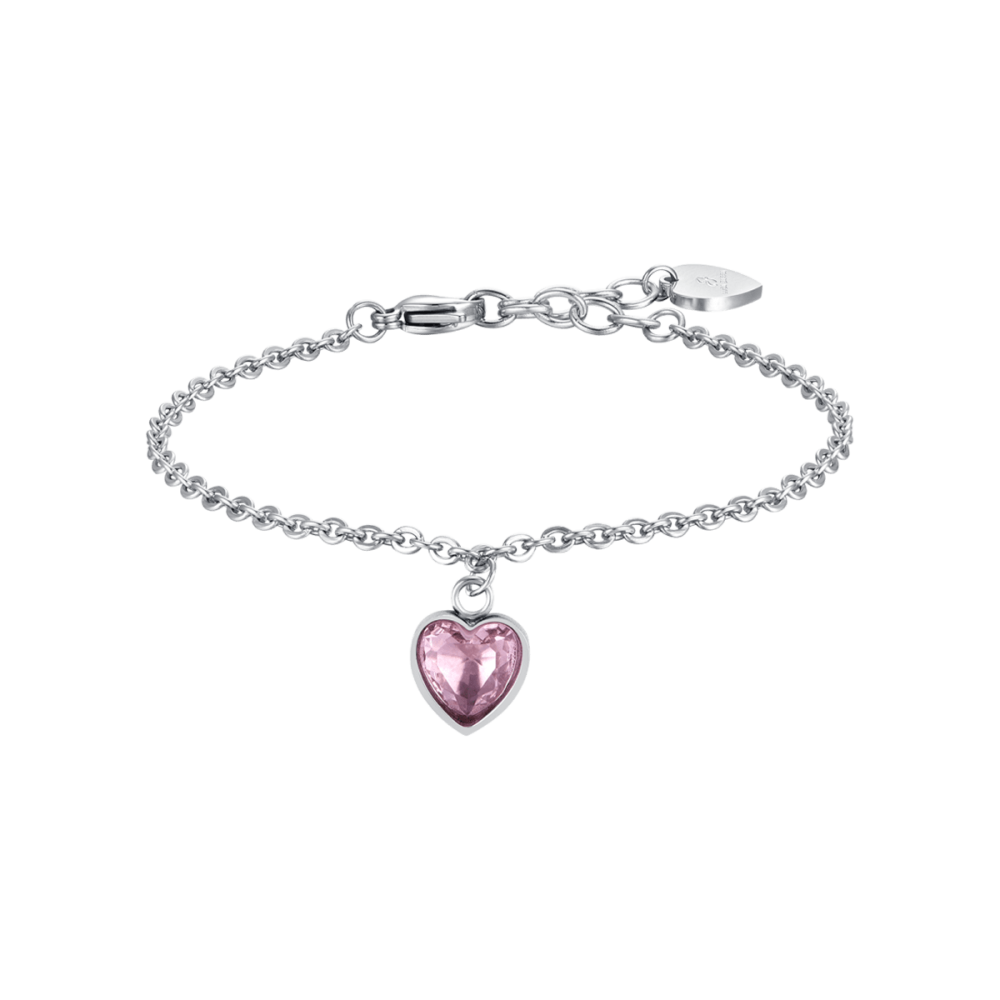 Luca Barra Bracciale Acciaio Cuore Cristallo Rosa