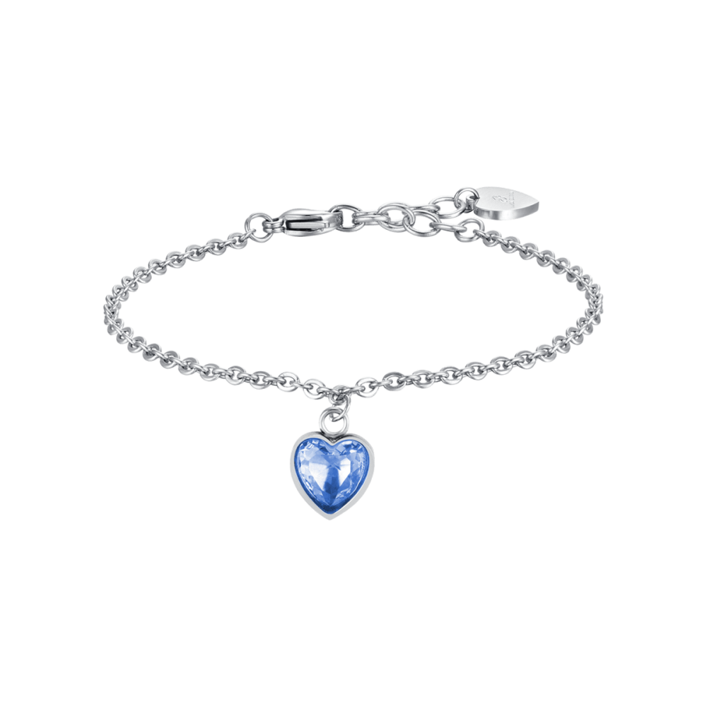 Luca Barra Bracciale Acciaio Cuore Cristallo Azzurro