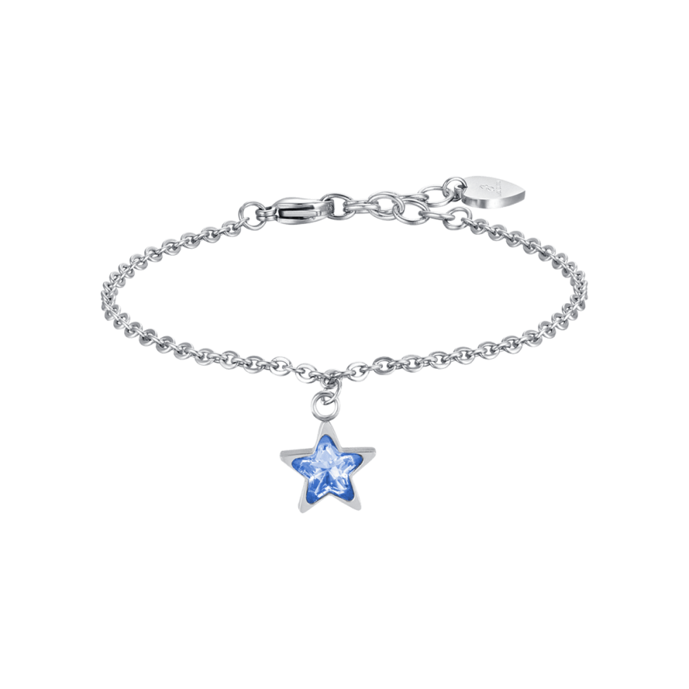 Luca Barra Bracciale Acciaio Stella Cristallo Azzurro