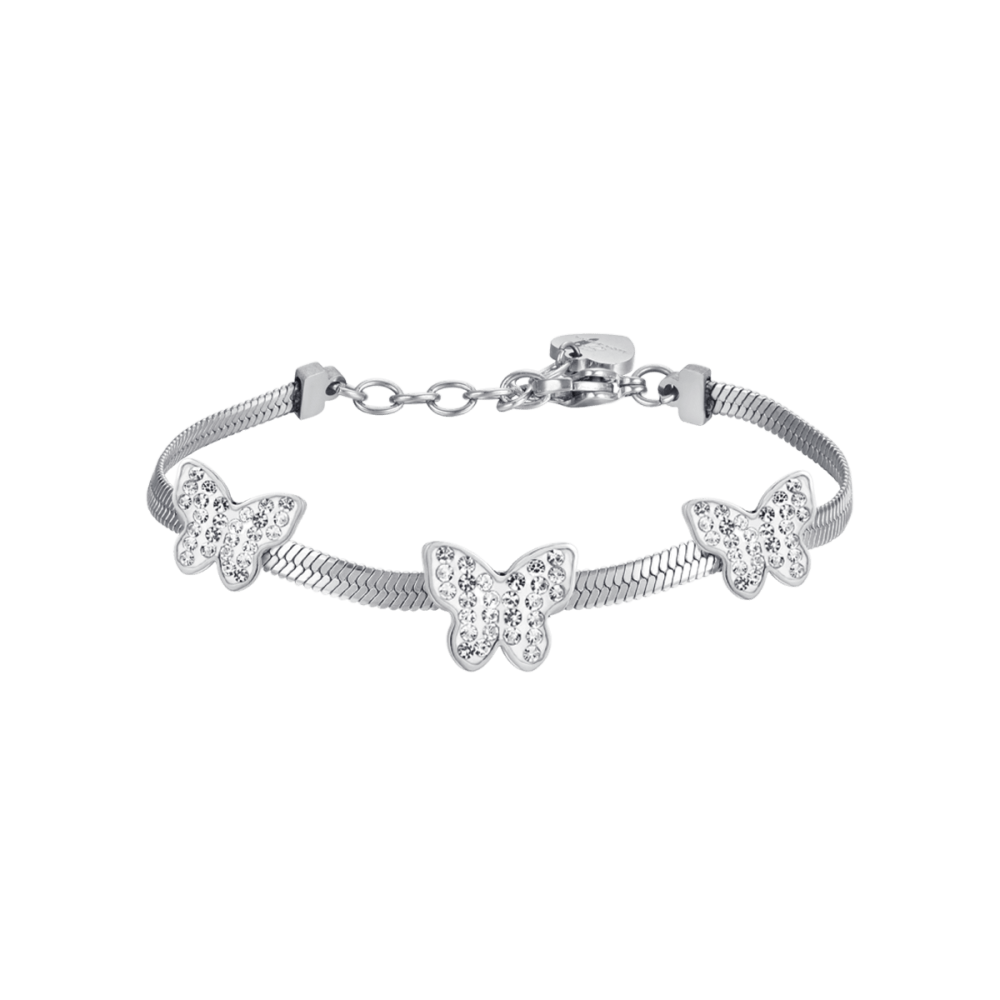 Luca Barra Bracciale Snake  Acciaio Farfalle Zirconate