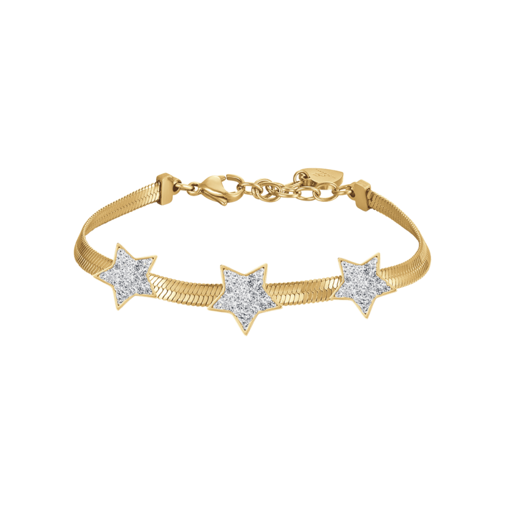 Luca Barra Bracciale Snake  Acciaio Gold Stelle Zirconate