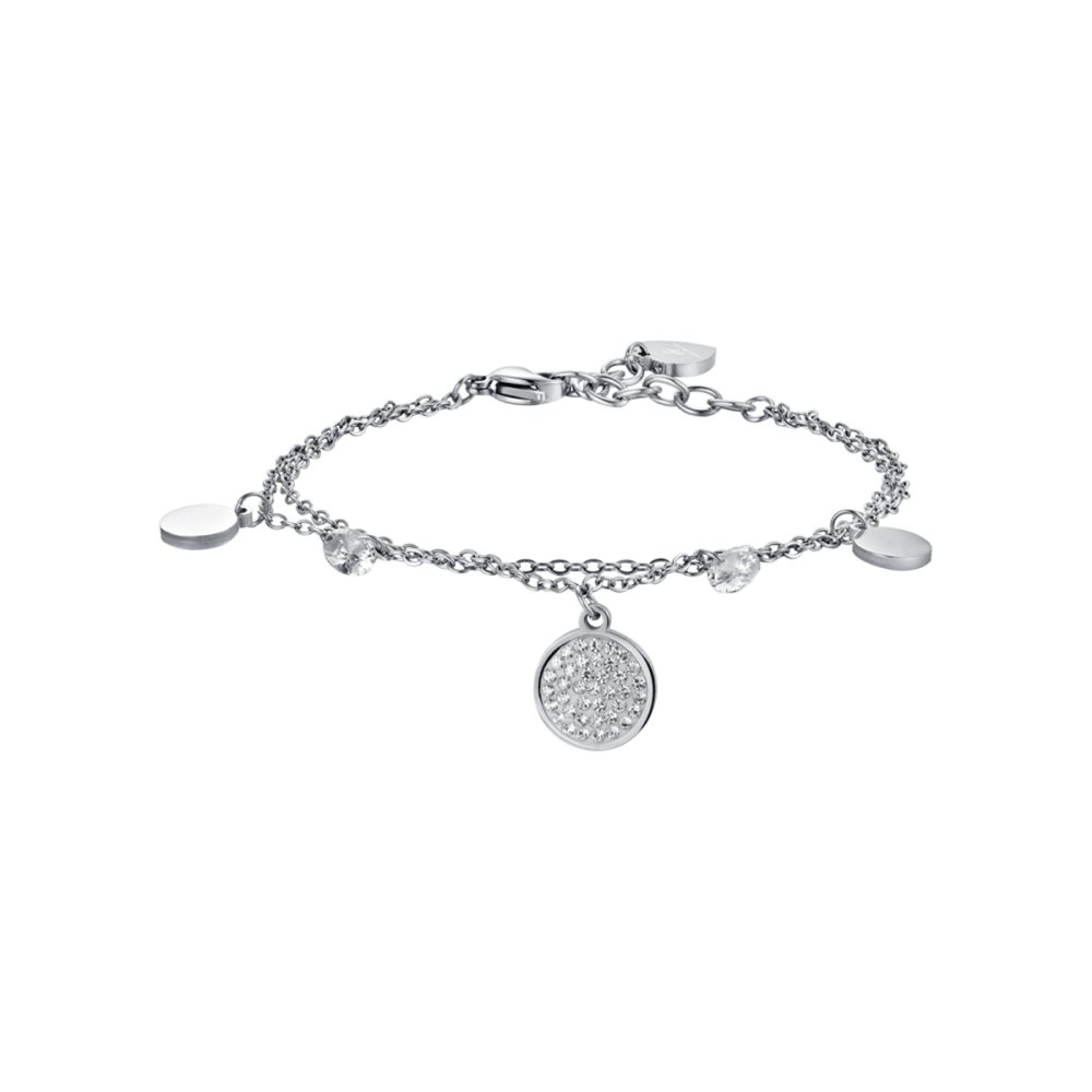 Luca Barra Bracciale 2 Fili Acciaio Con Piastra Zirconata